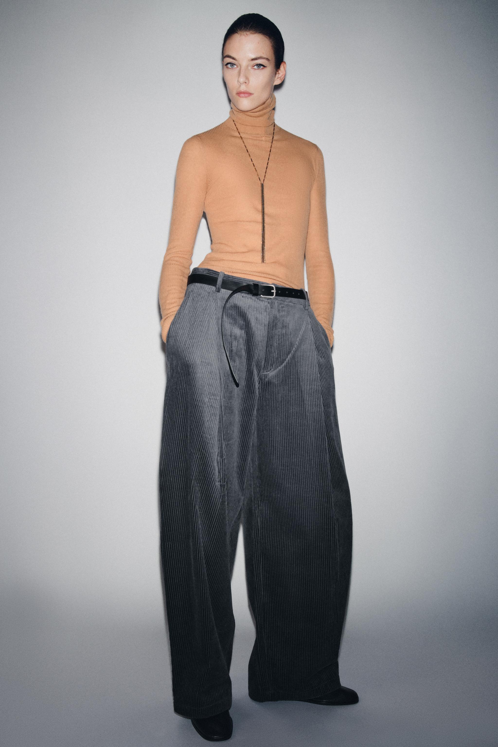 CORDUROY PLEATED PANTS ZW COLLECTION